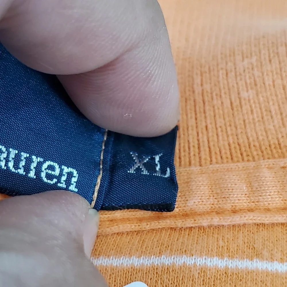 VINTAGE Polo Ralph Lauren Men Polo XL Orange Striped Logo Embroidered Collar